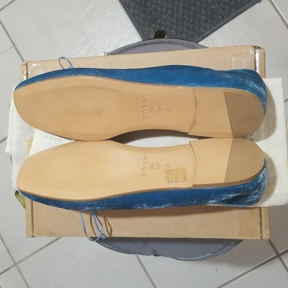 💕DOEN💕 Ballerina Slipper ~ Cerulean Blue Velvet Leather Flats EU 42 US 11 NWT - Picture 14 of 16